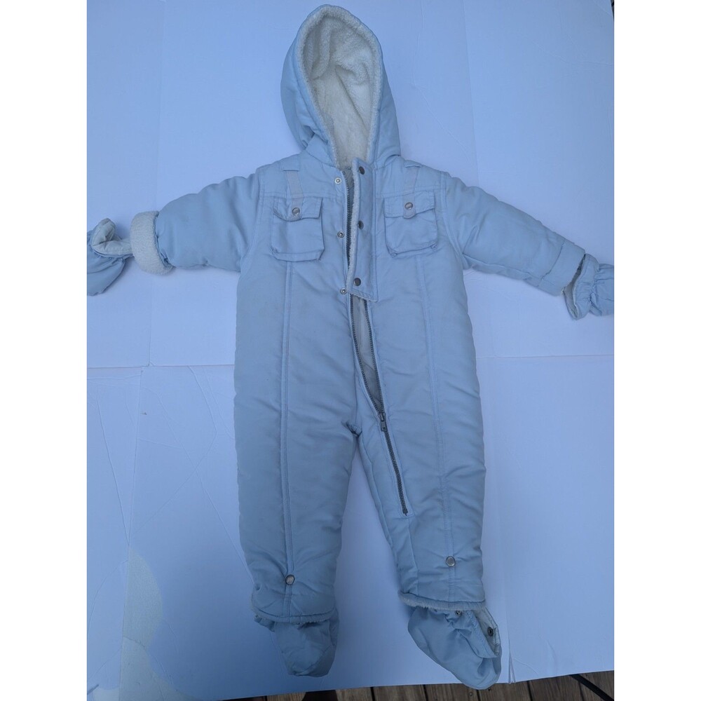 Vintage Le Petit Rothschild Snowsuit Baby boy Blue 18M Winter Full Mittens Boots